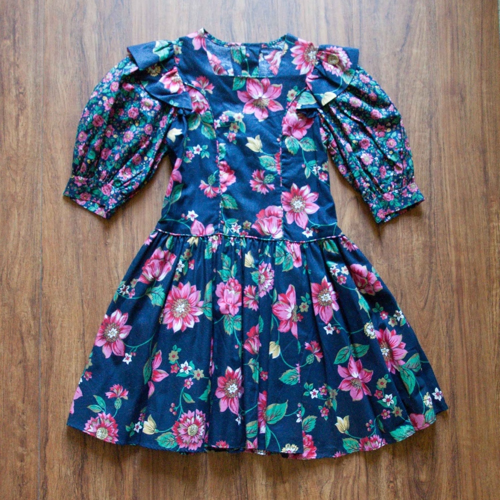 Handmade Vintage Floral Dress Pink & Navy